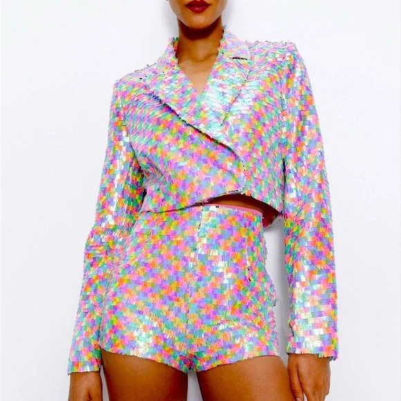 Nasty Gal Multi Colored Moto Jacket Jackets Coats Rainbow Sequin